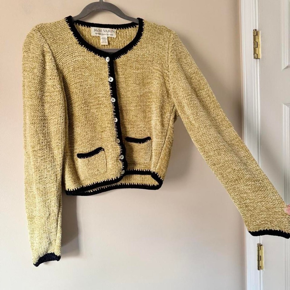 Vintage Chartreuse Handknit Chenille Cardigan 90 prep green sweater crop